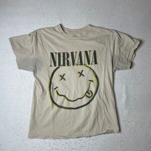 Nirvana Smiley Face T Shirt‎ Mens Size Large Beige Short Sleeve Graphic Tee